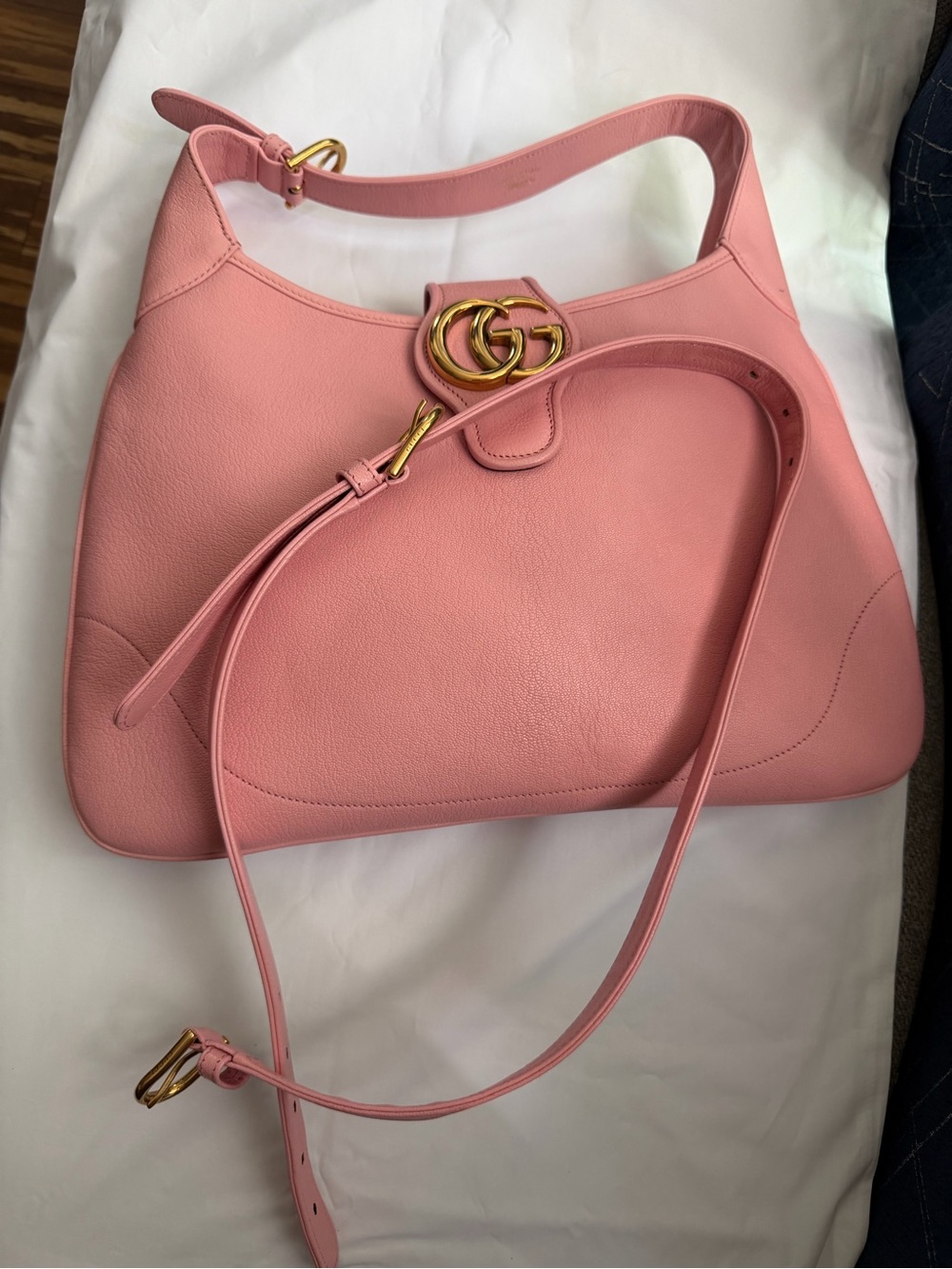 Gucci Light Pink Leather Shoulder Bag with Double G Hardware
